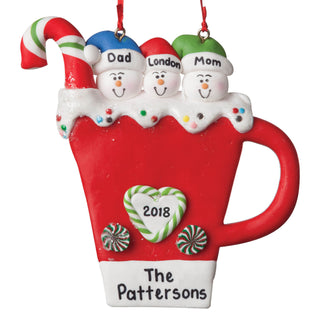 Personalized Snowman Coffee Mug Ornament---Family of Three