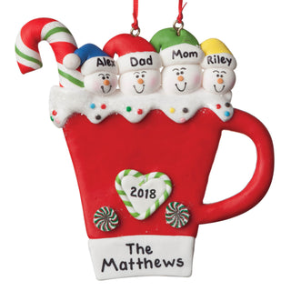 Personalized Snowman Coffee Mug Ornament---Family of Four