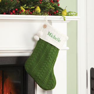 Personalized Cable Knit Stocking---Green