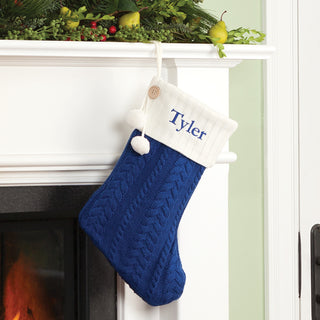 Personalized Cable Knit Stocking---Blue