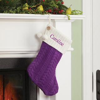 Personalized Cable Knit Stocking---Purple