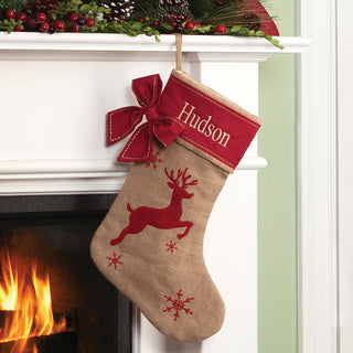 Personalized Burlap Stocking---Reindeer