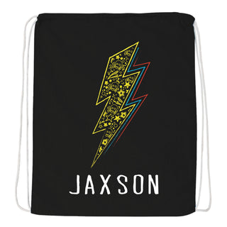 Lightning Bolt Personalized Black Drawstring Bag