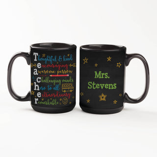 Colorful Teacher Personalized Black Coffee Mug - 15 oz.