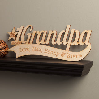 Number One Grandpa Personalized Wood Plaque
