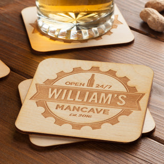 Man Cave Set of 4 Personalized Wood Coasters