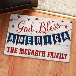 God Bless America Personalized Doormat - 18x27 Inch, 1/8" Thin