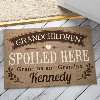 Grandchildren Spoiled Here Burlap Personalized Doormat