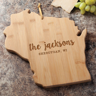 State of Wisconsin Personalized Bamboo Cutting and Serving Board