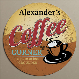 Coffee Corner Personalized Round Metal Sign