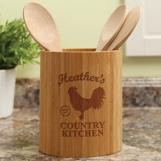 Country Kitchen Personalized Bamboo Utensil Holder