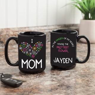 I Love Mom Personalized Black Coffee Mug - 15 oz.