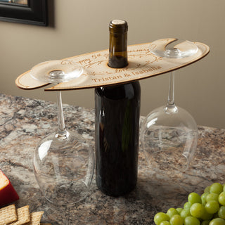 Happy Anniversary Personalized Wood Wine and Glass Holder