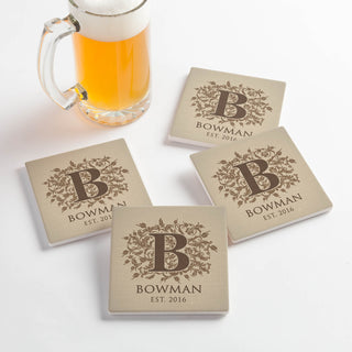 Floral Initial Personalized Set of 4 Ceramic Coasters