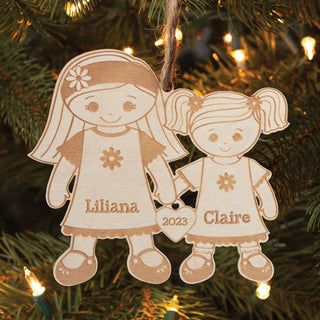 Big Sister & Little Sister Personalized Wood Ornament
