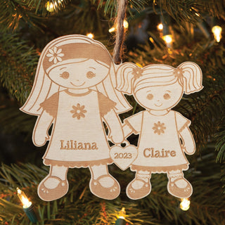 Big Sister & Little Sister Personalized Wood Ornament