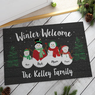 Winter Welcome Personalized Doormat - 18x27 Inch, 1/8" Thin--Two Children