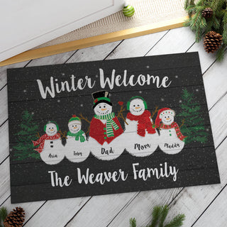 Winter Welcome Personalized Doormat - 18x27 Inch, 1/8" Thin--Three Children