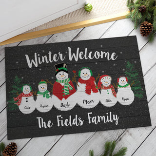 Winter Welcome Personalized Doormat - 18x27 Inch, 1/8" Thin--Four Children