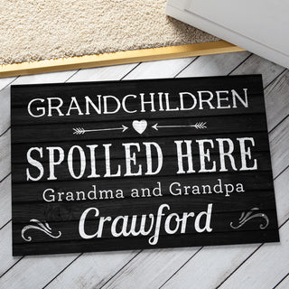 Grandchildren Spoiled Here Black Personalized Doormat