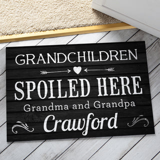 Grandchildren Spoiled Here Black Personalized Doormat - 18x27 Inch, 1/8" Thin