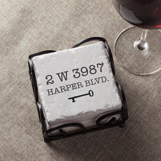 Our Address Personalized Stone Coaster Set With Rack