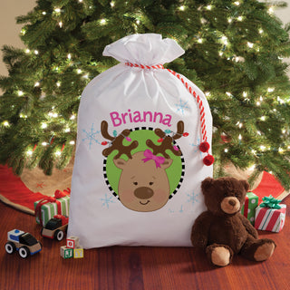 Girl Reindeer Personalized Large Santa Sack
