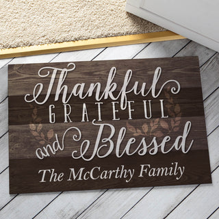 Thankful, Grateful and Blessed Personalized Doormat - 18x27 Inch, 1/8" Thin