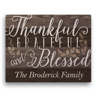Thankful, Grateful and Blessed Personalized 11x14 Canvas