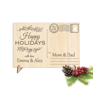 Happy Holidays Personalized Wood Postcard