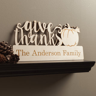 Give Thanks Personalized Wood Plaque