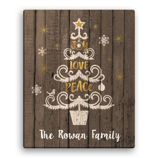 Joy, Love, Peace Tree Personalized 11x14 Brown Canvas