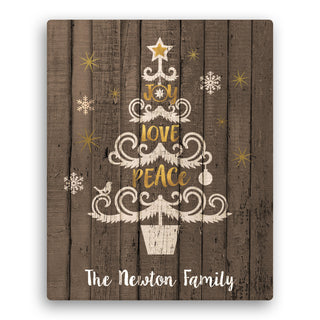 Joy, Love, Peace Tree Personalized 16x20 Brown Canvas