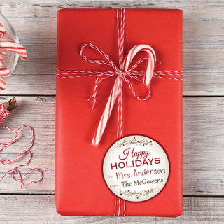 Happy Holidays Personalized Round Sticker - Set of 48