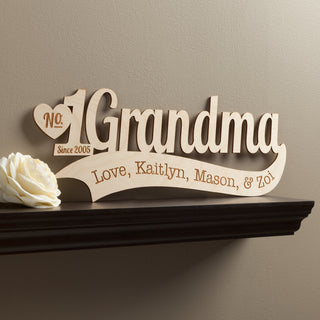Number One Grandma Personalized Wood Plaque