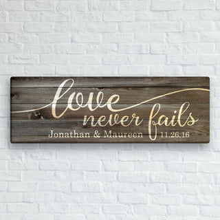 Love Never Fails Personalized 6x18 Canvas