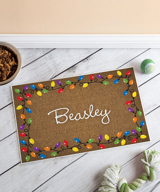 Personalized Christmas Lights Pet Placemat---Brown