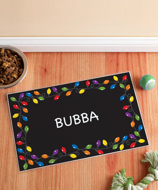 Personalized Christmas Lights Pet Placemat---Black