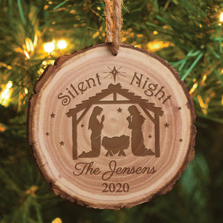 Silent Night Personalized Bark Ornament