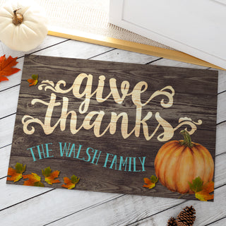 Give Thanks Personalized Doormat - 18x27 Inch, 1/8" Thin