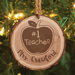 Number One Teacher Personalized Bark Ornament