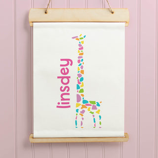 Sweet Girl Giraffe Personalized Hanging Canvas Banner