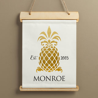 Pineapple Welcome Personalized Hanging Canvas Banner