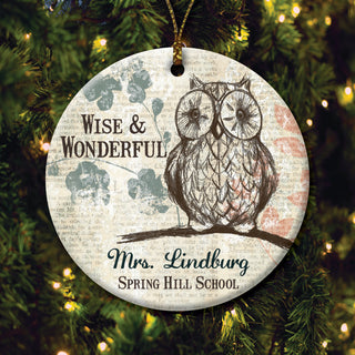 Wise Owl Personalized Teacher Ornament