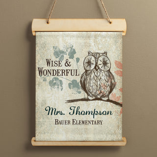 Wise Owl Personalized Teacher Hanging Canvas Banner