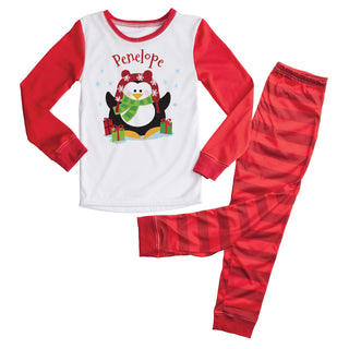 Personalized Red Christmas Penguin Pajamas