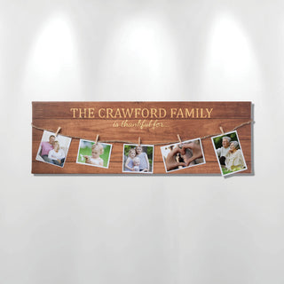 We Are Thankful Personalized 9x27 Canvas With Photo Clips