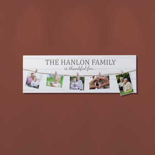 We Are Thankful Personalized 9x27 Canvas With Photo Clips