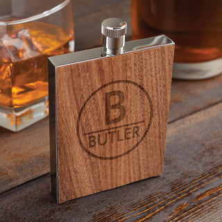 Initial and Name Personalized Wood Flask