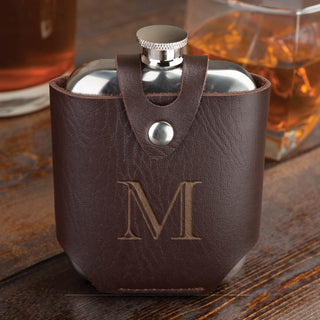 My Initial Personalized Flask and Leather Case